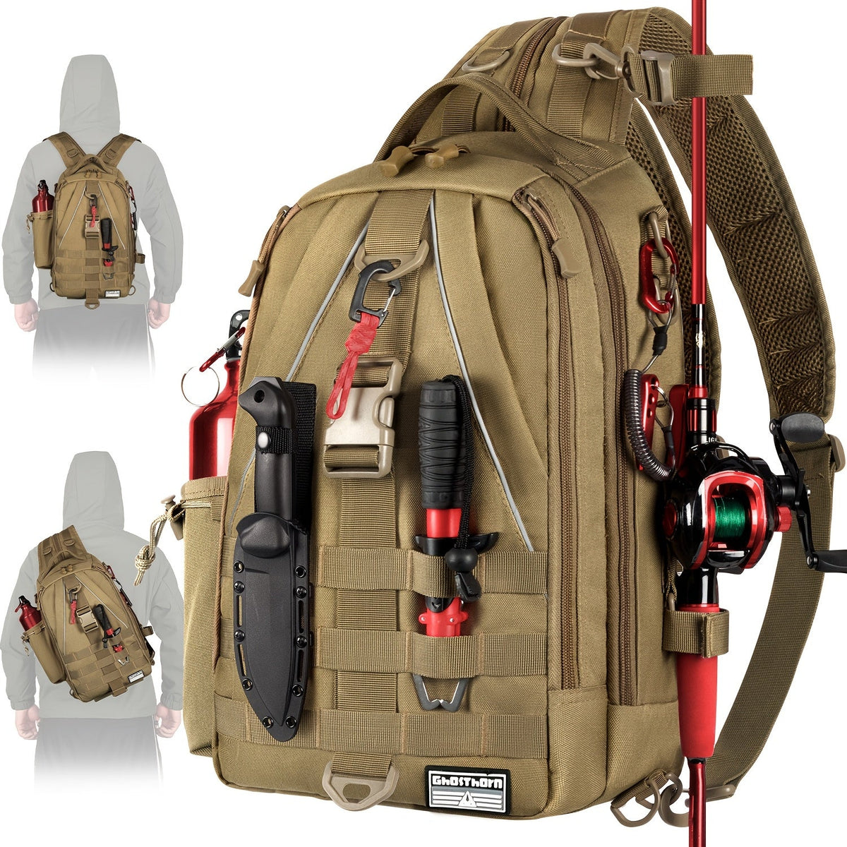Waterproof Fishing Backpack Tackle Sling Bag | Rod Holder Daypack for Shore, Kayak & Fly Fishing | Men Women Outdoor Gear
