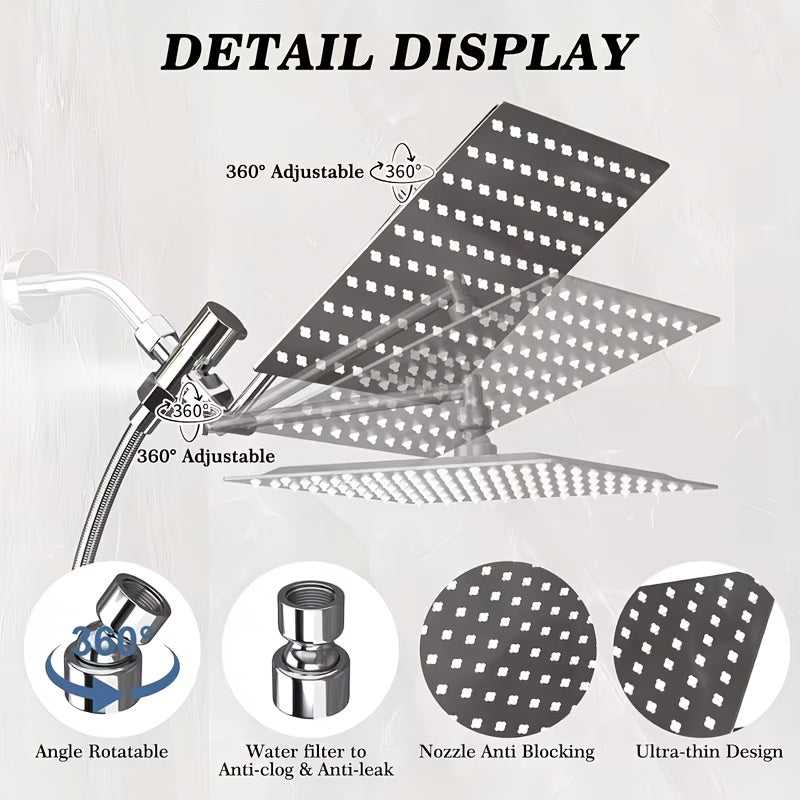Shower Head, High Pressure Rainfall/Handheld Shower Combo With Extension Arm, 9 Settings, Anti-Leak Shower Head With Holder, Height/Angle Adjustable, Chrome - product image 6
