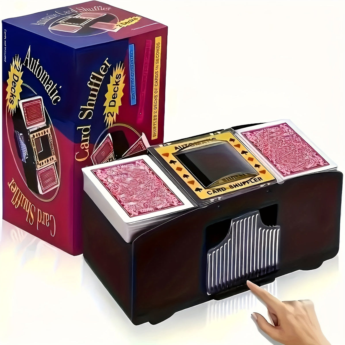 Automatic Card Shuffler 2 4 6 Deck | Battery Powered Transparent Design | Hassle-free One-Button Operation for Poker Family Game Night Card Games | Sturdy - product image