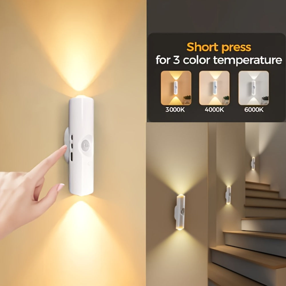 Cat Eye LED Wall Light Motion Sensor – 6 Pack USB Rechargeable Night Lamp, 3 Color Settings, Wireless Auto Sensing No Wiring for Bedroom Stairs Closet Bathroom Hallway (RGB / Three - product image 14