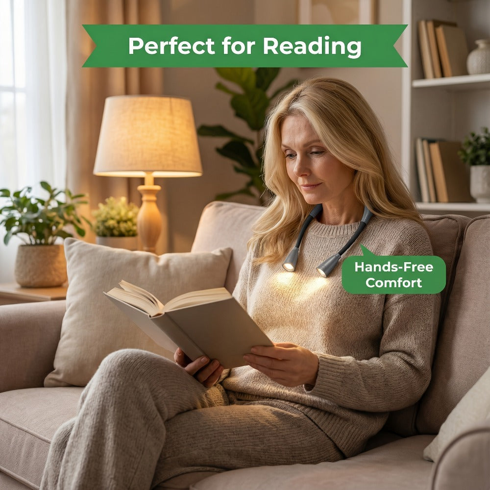 LED Neck Reading Light USB Rechargeable, 3 Color Modes Adjustable Brightness Hands-Free Book Light for Reading in Bed, Knitting, Crafts, Camping & Bedroom, Portable Wearable Neck L - product image 10