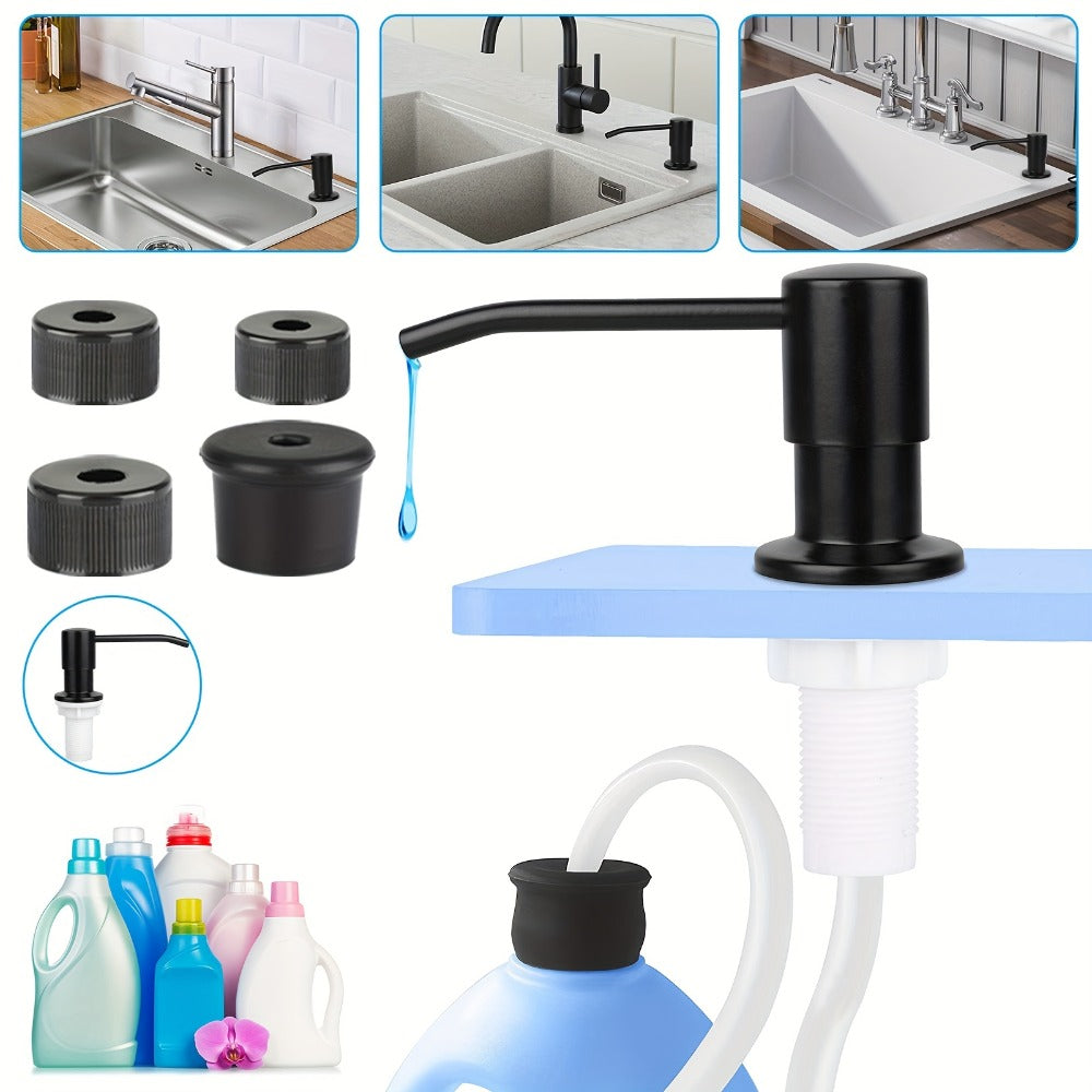 Sink Soap Dispenser Stainless Steel Built-In with 47" Extension Tube Kit – 360° Rotating Pump, No Refill Bending, Deck Mounted for Kitchen Bathroom Laundry & RV Sinks, Easy Press H - product image