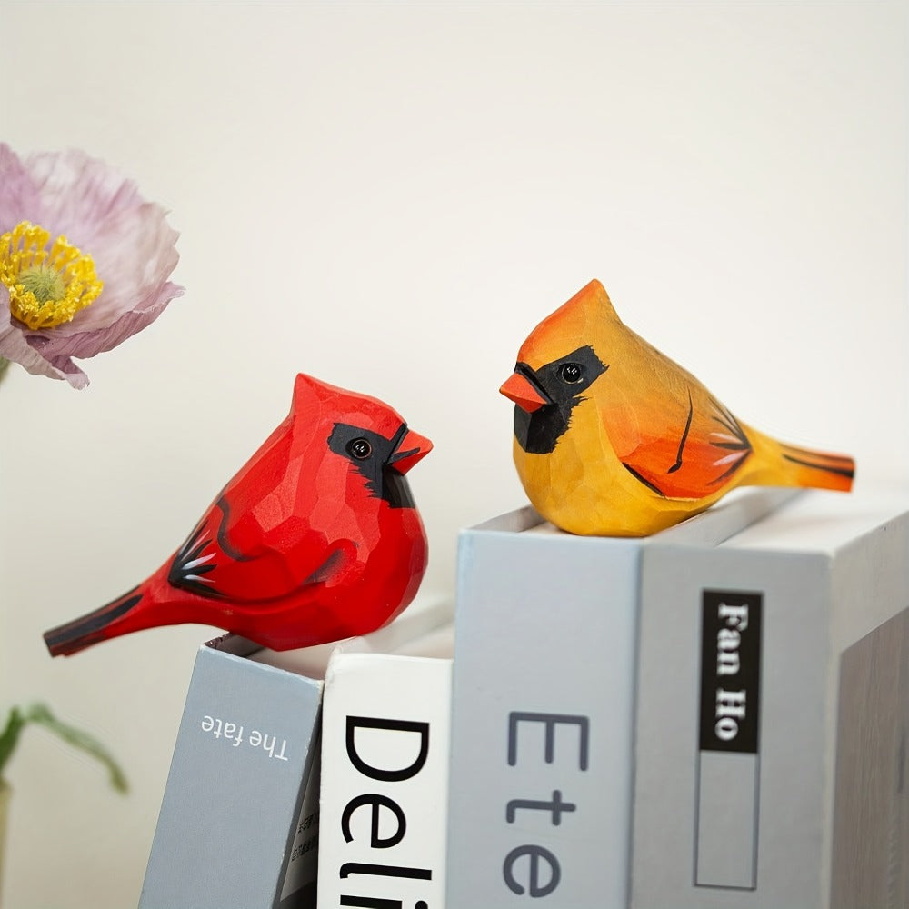 Cardinal Bird Statues Handmade Wood Carving 2pcs - Painted Decorative Bird Figurines for Home Decor Shelf Garden - Best Gift for Bird Lovers Birthday Christmas Family Friends - product image 13