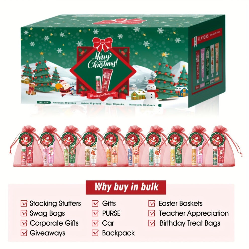 Bulk Gift Set 120 Pieces Lip Balm & Hand Cream with Red Velvet Bags & Holiday Cards — Moisturizing Party Favors for Colleagues, Employees & Friends - product image 4