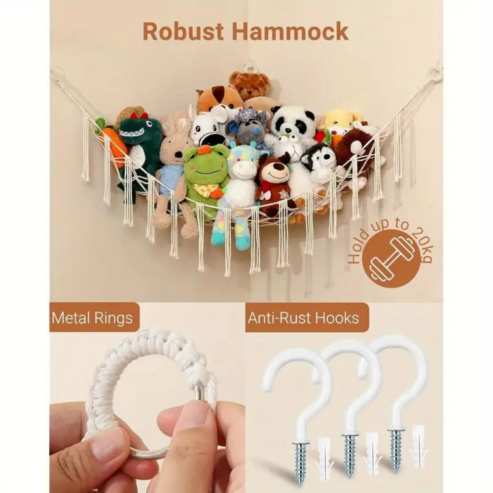 Stuffed Animal Storage Hammock with Lights Corner Hanging Toy Net Organizer for Nursery Bedroom Kids Room Decor Plush Toy Holder Christmas Halloween Easter Gift - product image 8