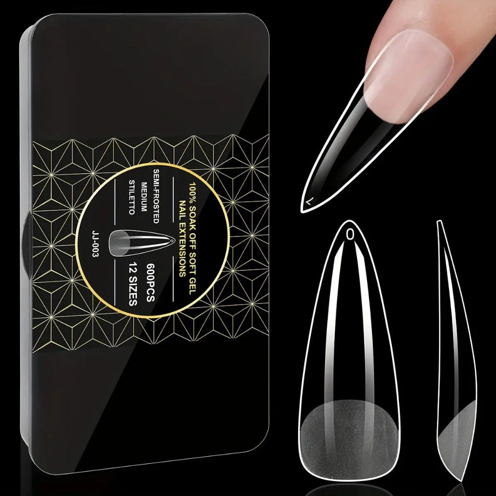 Gel Nail Tips 600 Pieces Clear Crystal Full Cover Nail Extensions – Almond Oval Coffin Stiletto Square Short Medium Long Soft Gel False Nails for Salon & DIY Nail Art Women - product image 5