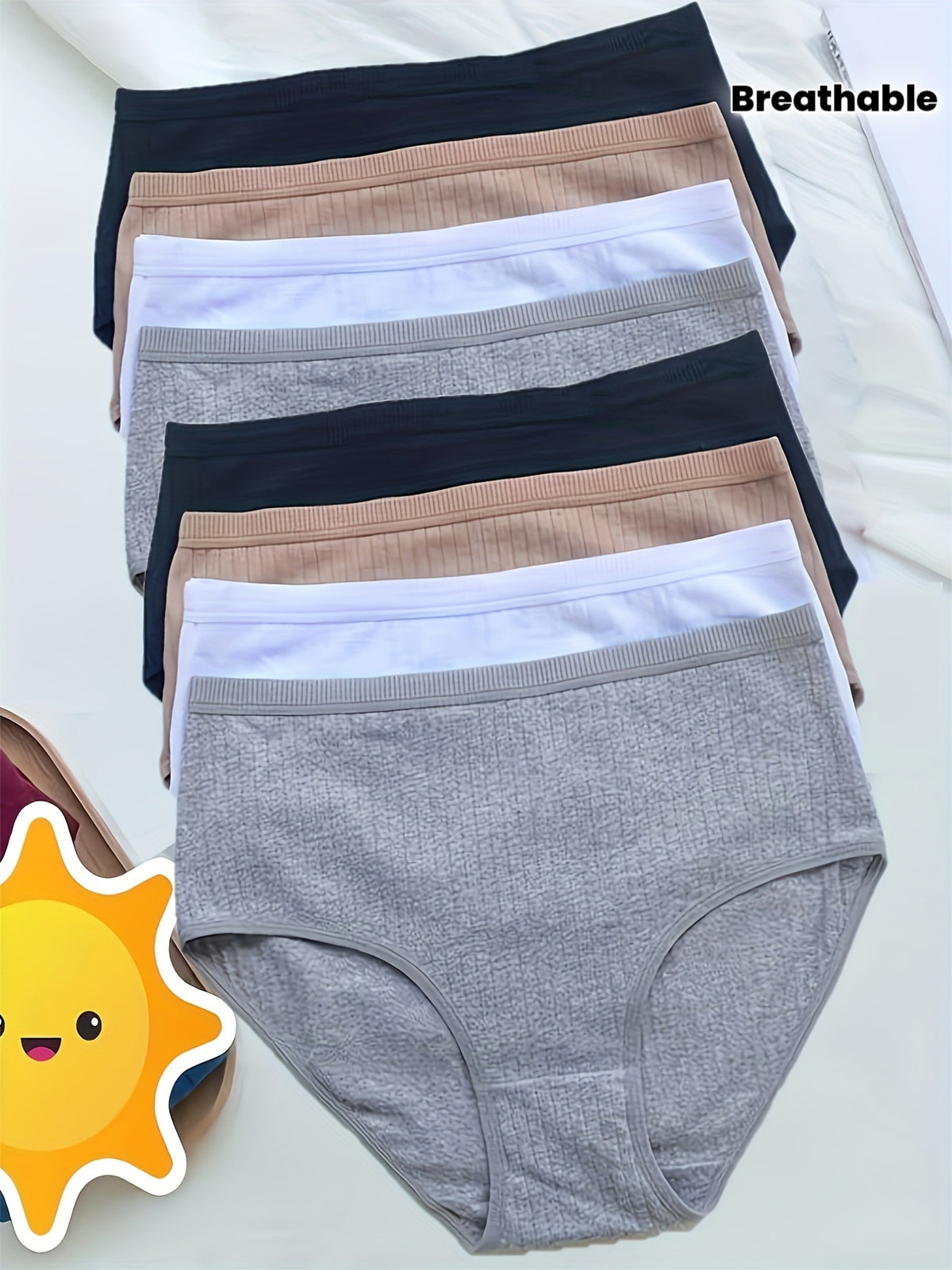 [8pcs High Rise Briefs] 8pcs Solid Simple High Rise Briefs, Comfy Breathable Stretchy Intimates Panties, Women's Lingerie & Underwear