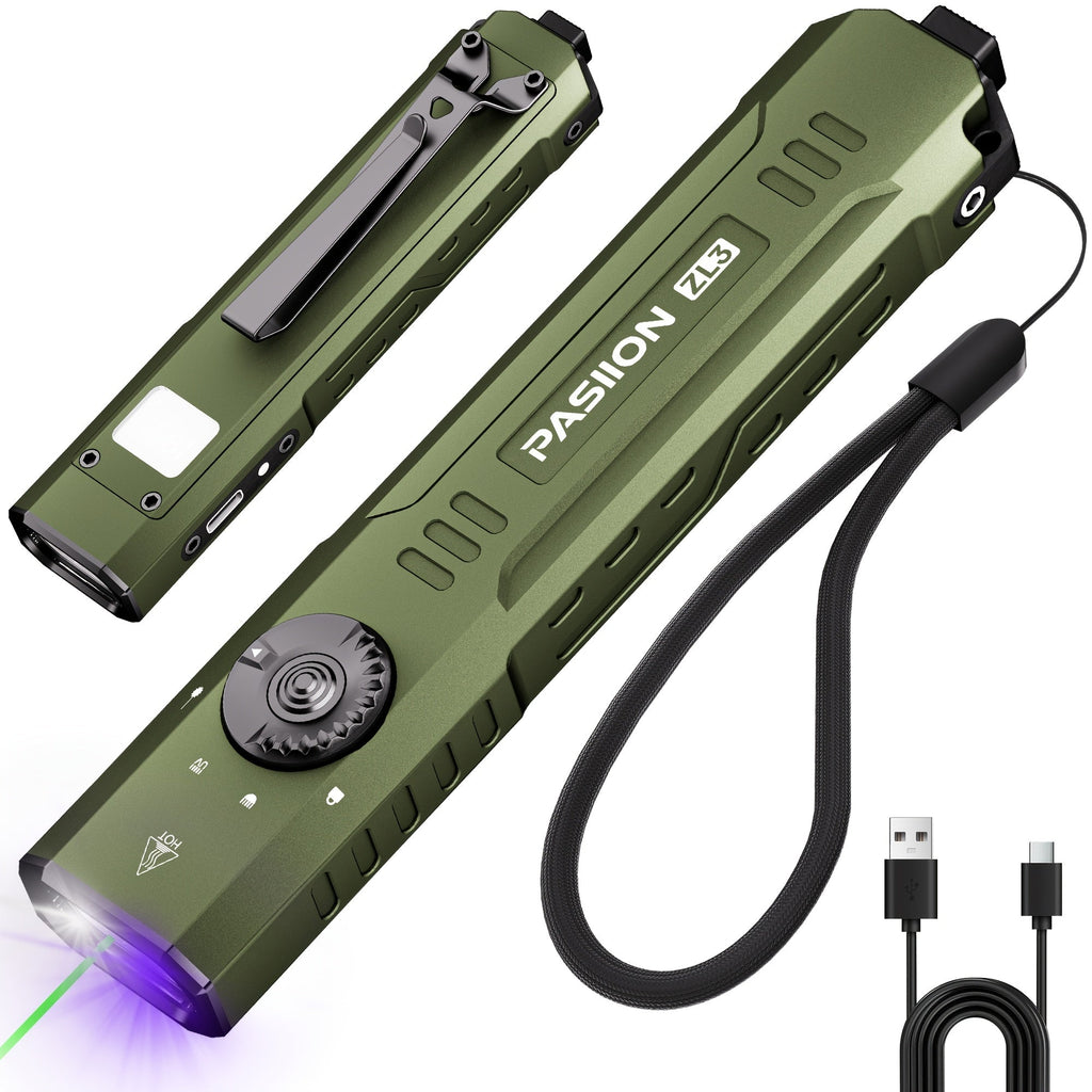 Tactical Flashlight Green Laser UV 3-in-1 | 1500 Lumen Slim EDC Multi-Function Light with White Light + UV365 Ultraviolet + Green Laser Beam | USB Rechargeable for Home Outdoor Dai - product image 15