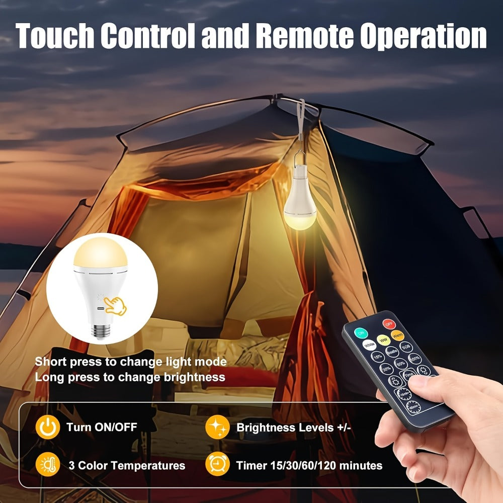 USB Rechargeable Light Bulbs 2-Pack with Remote Control Dimmable Timer 3 Color Temperatures E26 9W 350LM 2000mAh Emergency LED Bulb with Hook for Camping - product image 7