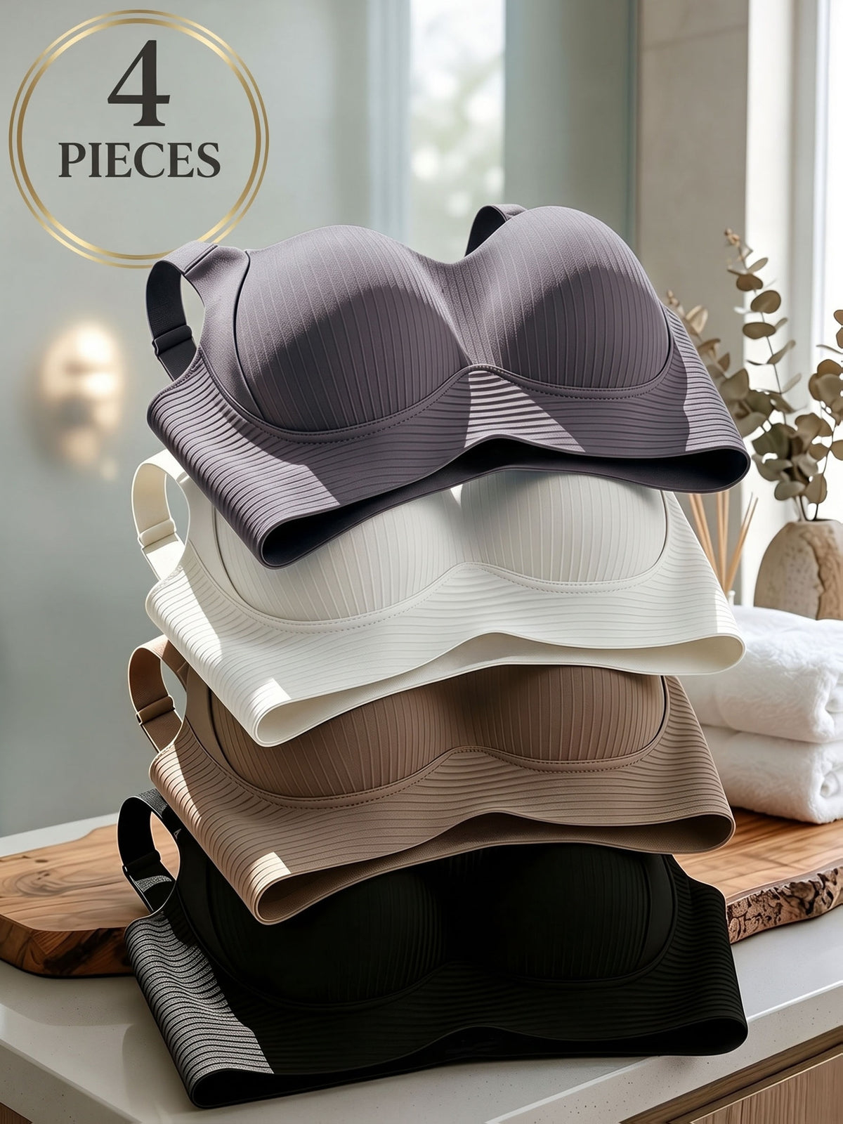 4pcs Women's Wireless Push Up Bralette - Wire-Free Back Smoothing Seamless Bras with Wide Adjustable Straps, Soft Breathable Non-Detachable Cups Suitable for - product image 3