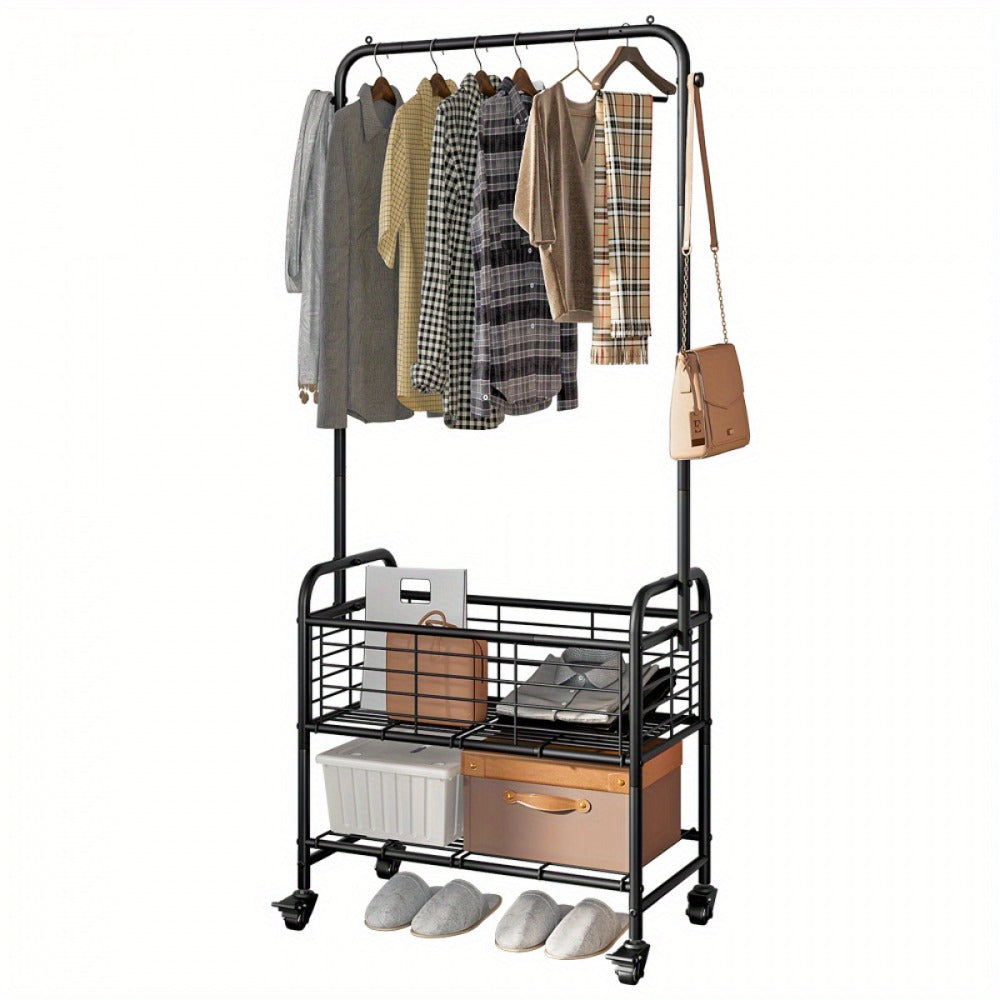 Rolling Laundry Basket with Wheels and Hanging Rack, Laundry Sorter Cart with Shelf and Locking Casters, Heavy Duty Steel Frame, Multifunctional Clothes Hamper for Laundry Room Bed - product image 10