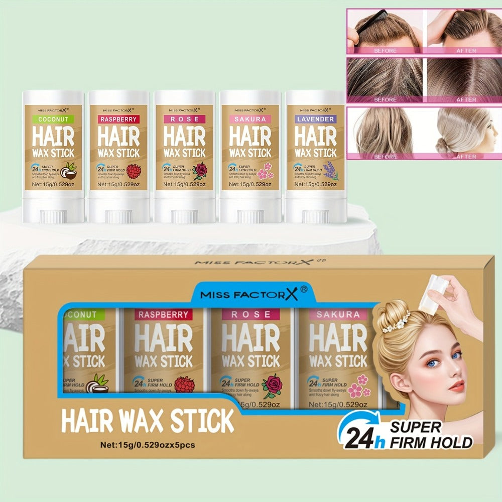 Hair Wax Stick 5 Pack Flyaway Control Edge Control with Jojoba Oil – Fragrance Free Non-Greasy Strong Hold Slick Back Styling Wax for Women Men All Hair Types - product image