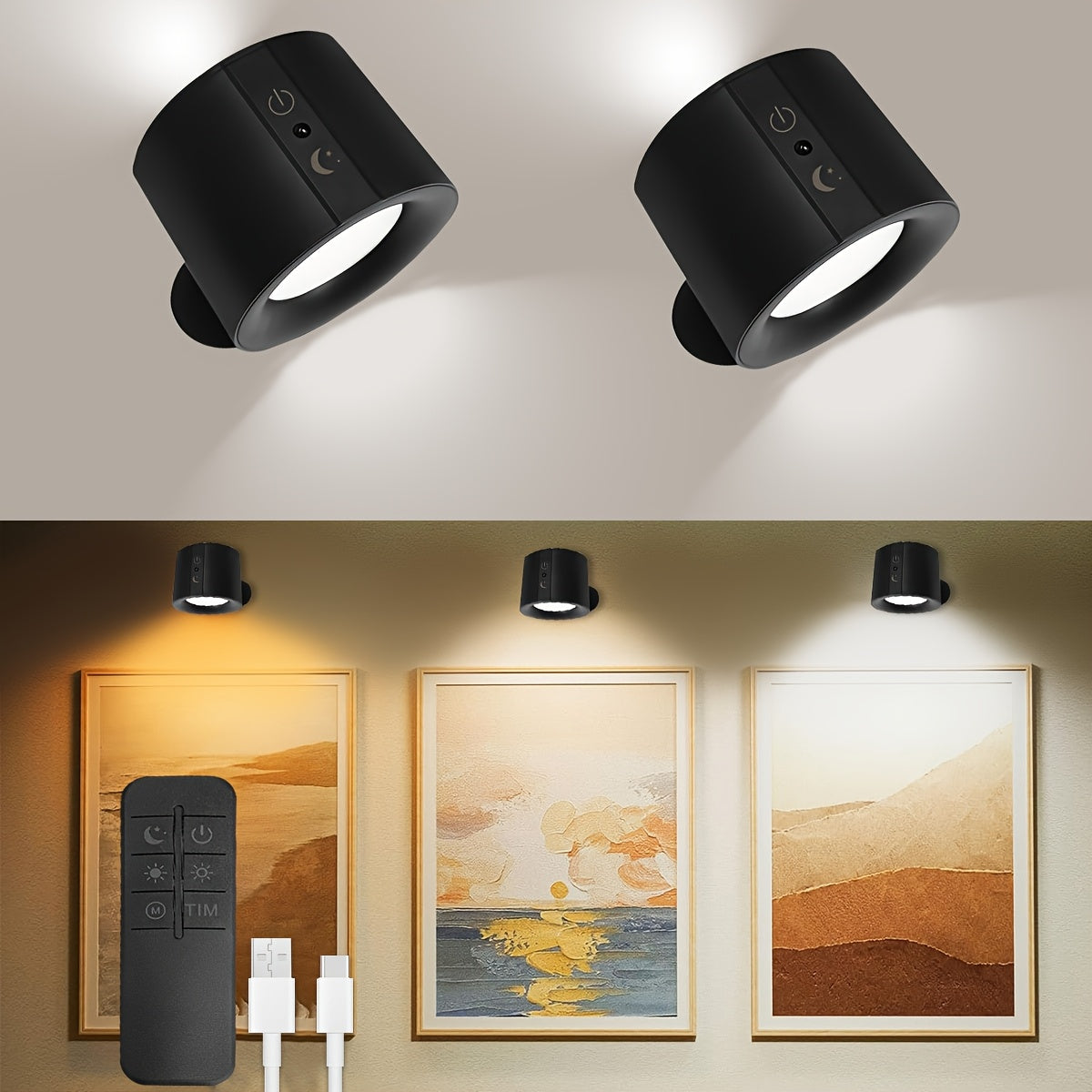 USB Rechargeable LED Wall Light 2 Pack – 360° Rotating Magnetic Ball Touch Control Reading Lamp with 3 Color Temps – Wireless Wall Mounted or Desktop Light for Bedroom Living Room - product image 17