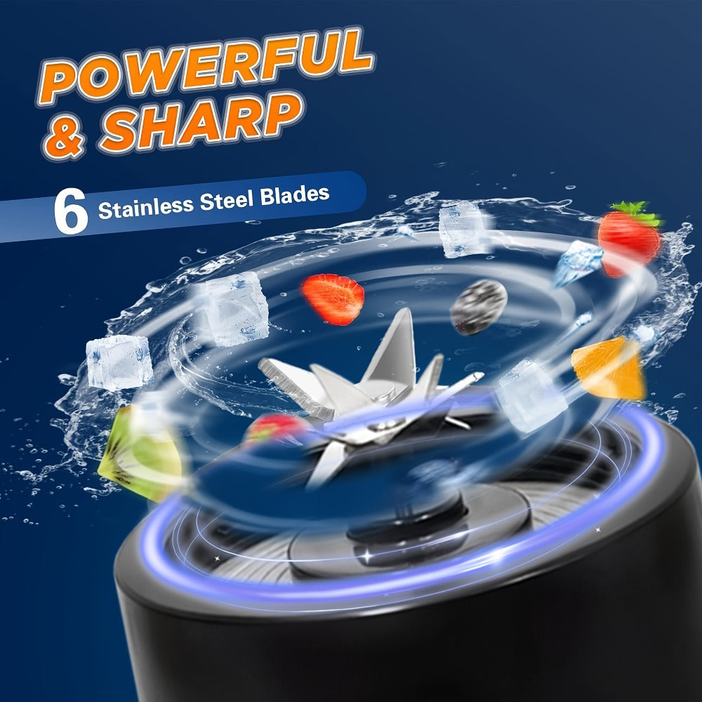 Portable Smoothie Blender USB-C Fast Charge 6-Blade Stainless Steel – Digital Timer Battery Display High-Speed Ice Crush No-Spill Lid | Protein Shake Gym Travel Blender in Black Pi - product image 19