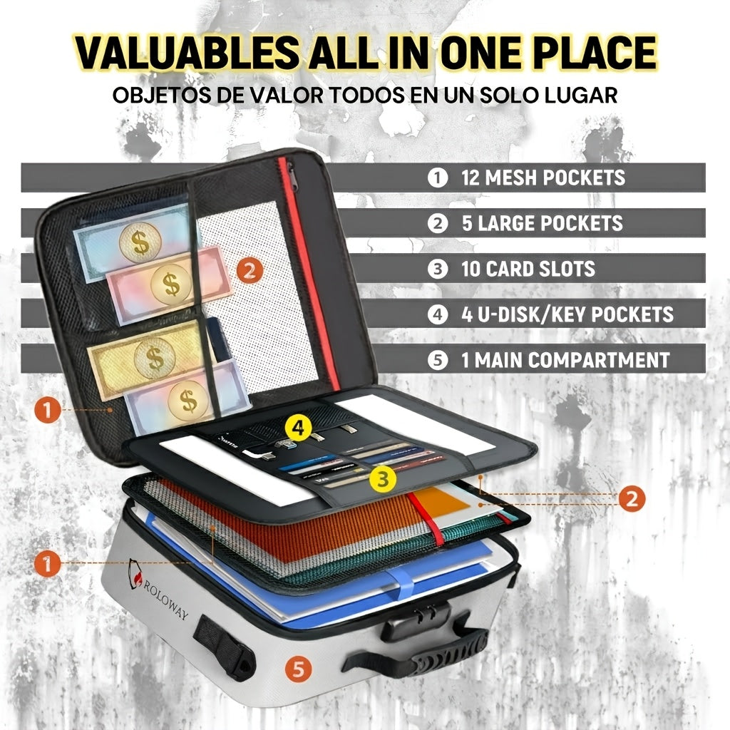 Fireproof Document Bag With Lock - Extra Large 17 X 11.8 X 5 Inch, Important Document Storage Bag With Multi-Layer File Organizers, Portable Safe Storage Bag - product image 5
