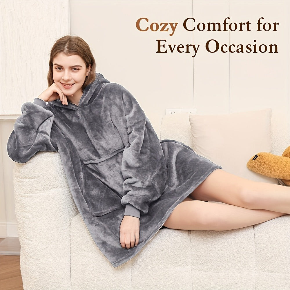 Reversible Hooded Wearable Blanket – Double-Sided Coral Fleece Suede Hoodie with Kangaroo Pocket, Machine Washable, 6 Colors - product image 13