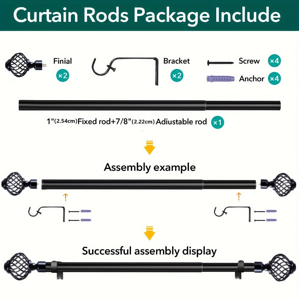 Black Adjustable Curtain Rod Heavy Duty Farmhouse Decorative Drapery Rod for Bedroom Living Room Kitchen Patio 4 Sizes Easy Install - product image 3