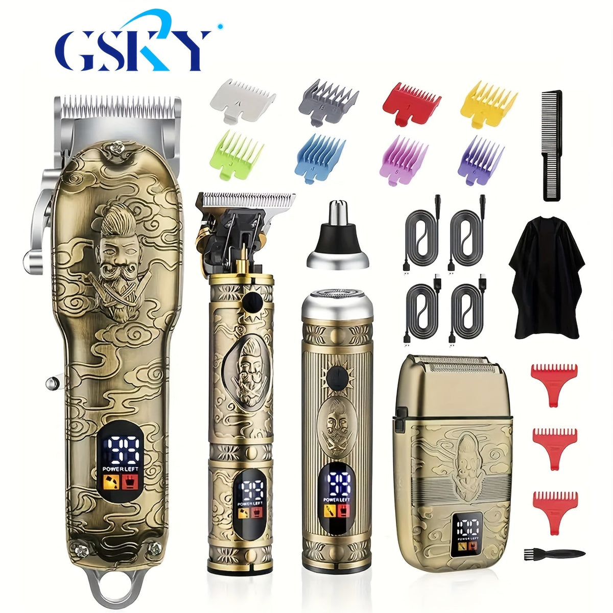 Professional Hair Clippers Trimmer Set for Men - T-Blade Trimmer Nose Hair Trimmer Electric Razor LCD Display USB Rechargeable Zinc Alloy Ergonomic Grooming Kit Bronze - product image 14