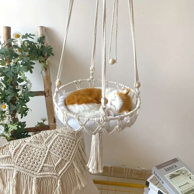 Indoor Cat Nest Basket for 1-2 Cats, 11.81" & 15.75" Diameter – Hand-Woven Rope Cat Hammock & Swing Bed - product image