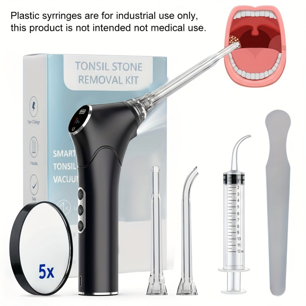 Tonsil Stone Remover Electric Vacuum Kit with LED Light – 3 Suction Modes 5X Magnifying Mirror Oral Irrigator Safe Gentle Tonsillolith Removal Tool for Adults at Home Use Rechargea - product image 3