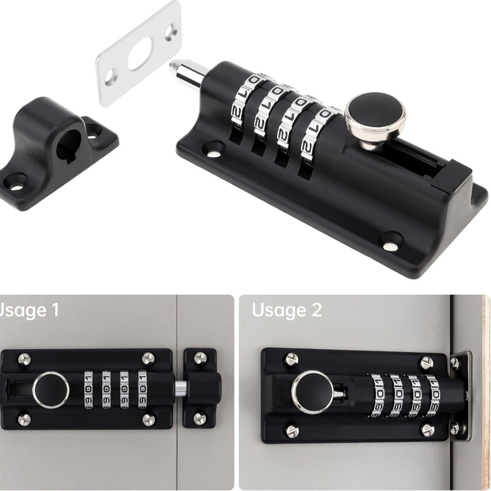 Combination Bolt Lock 4-Digit Heavy Duty Zinc Alloy Sliding Security Lock – Keyless Door Bolt with Screwdriver Set for Shed Gate Fence & Outdoor Doors, Black - product image 8
