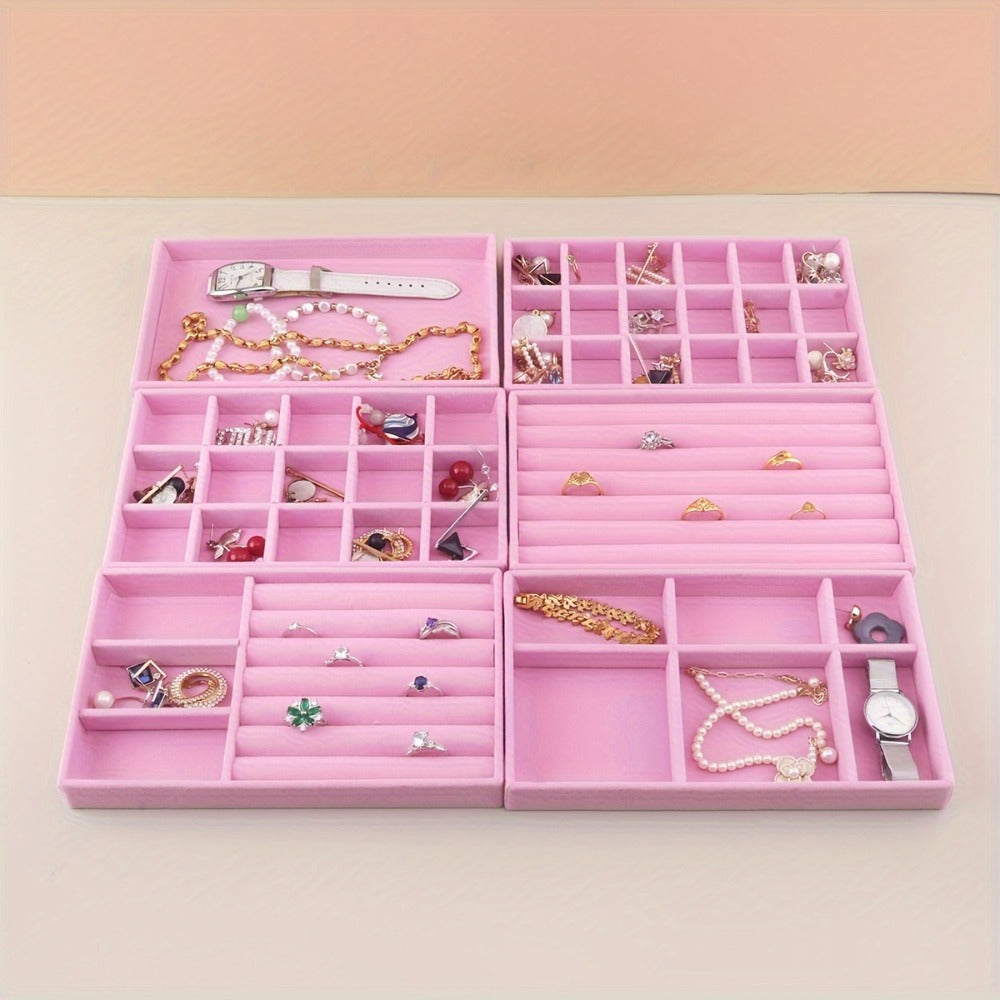 Stackable Jewelry Organizer Trays 6-Piece Set – Rectangular Multi-Compartment Drawer Inserts with Removable Dividers for Earrings, Rings, Necklaces & Bracelets – Tabletop Jewelry D - product image 9
