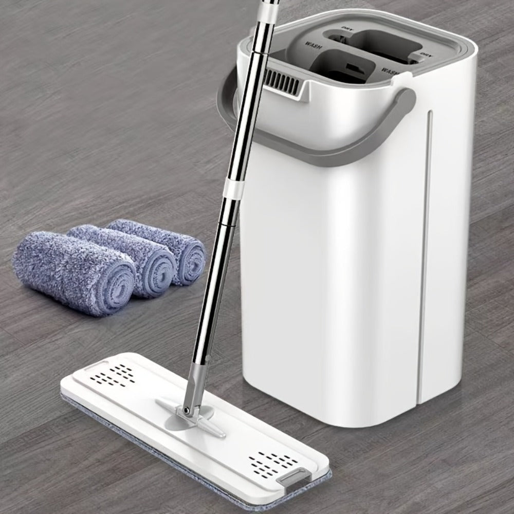 Flat Mop with Bucket Set, Hands-Free Wringing Floor Mop, 6 Replacement Microfiber Cloths, Wet & Dry Dual-Use, Durable Plastic Frame, for Hardwood Tile Laminate Bedroom Kitchen Livi - product image 8