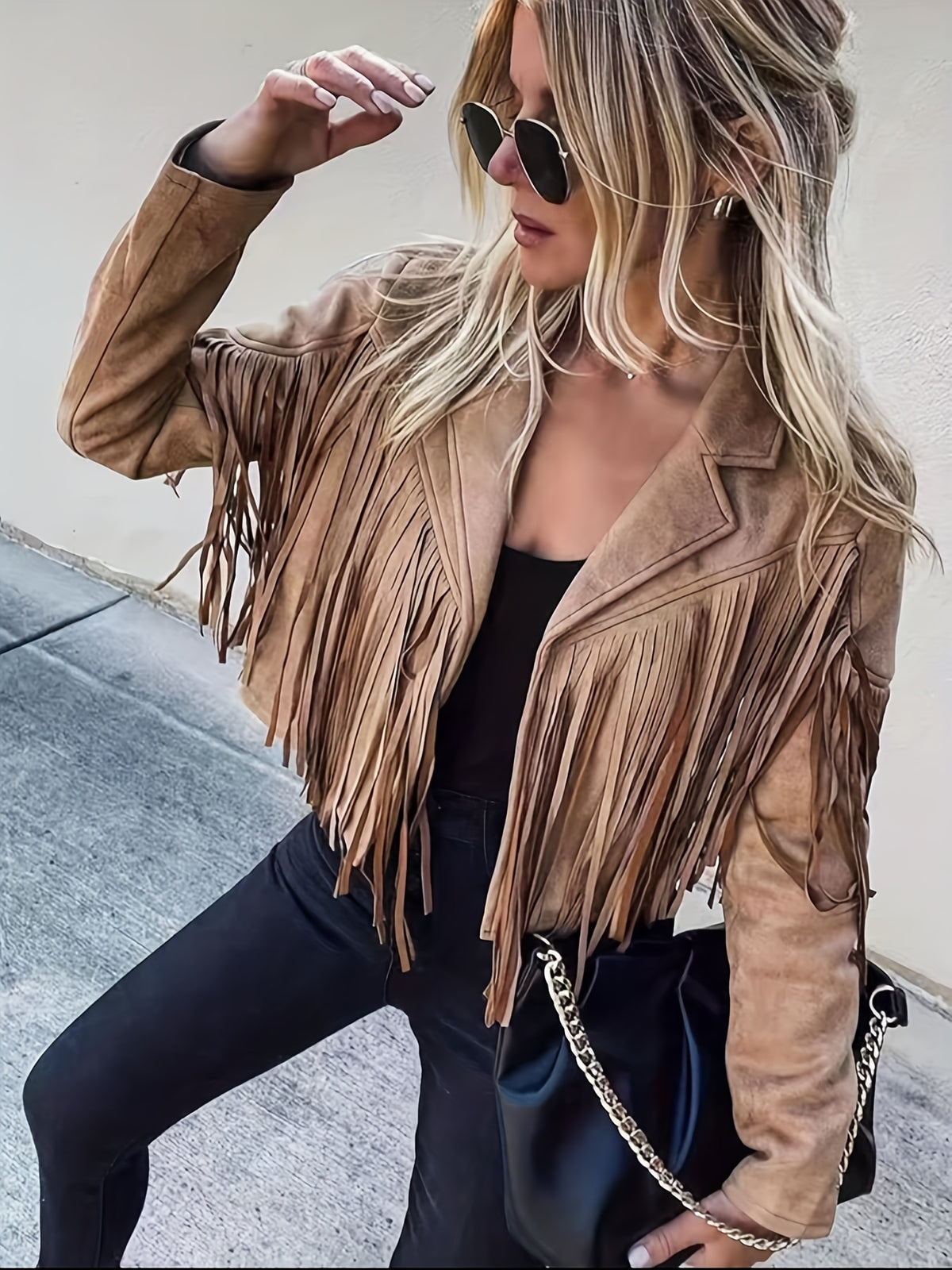 Women's Faux Fringe Jacket, Motorcycle Short Outerwear, 2026 Western Style Fashion Autumn/Winter Long Sleeve Denim Cardigan Jacket, Deer Velvet Faux Fringe - product image 25