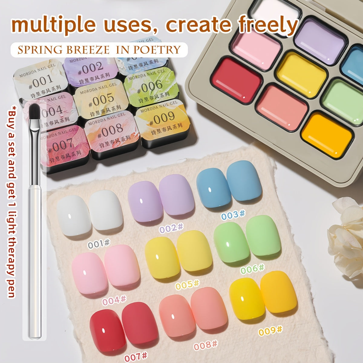 Gel Nail Polish Set 9 Colors with LED Lamp Pen MORDDA Spring Breeze - High Saturation Creamy Alcohol-Free Soak Off UV LED Long Lasting Shimmer Finish Salon & Home DIY Manicure Holi - product image 11