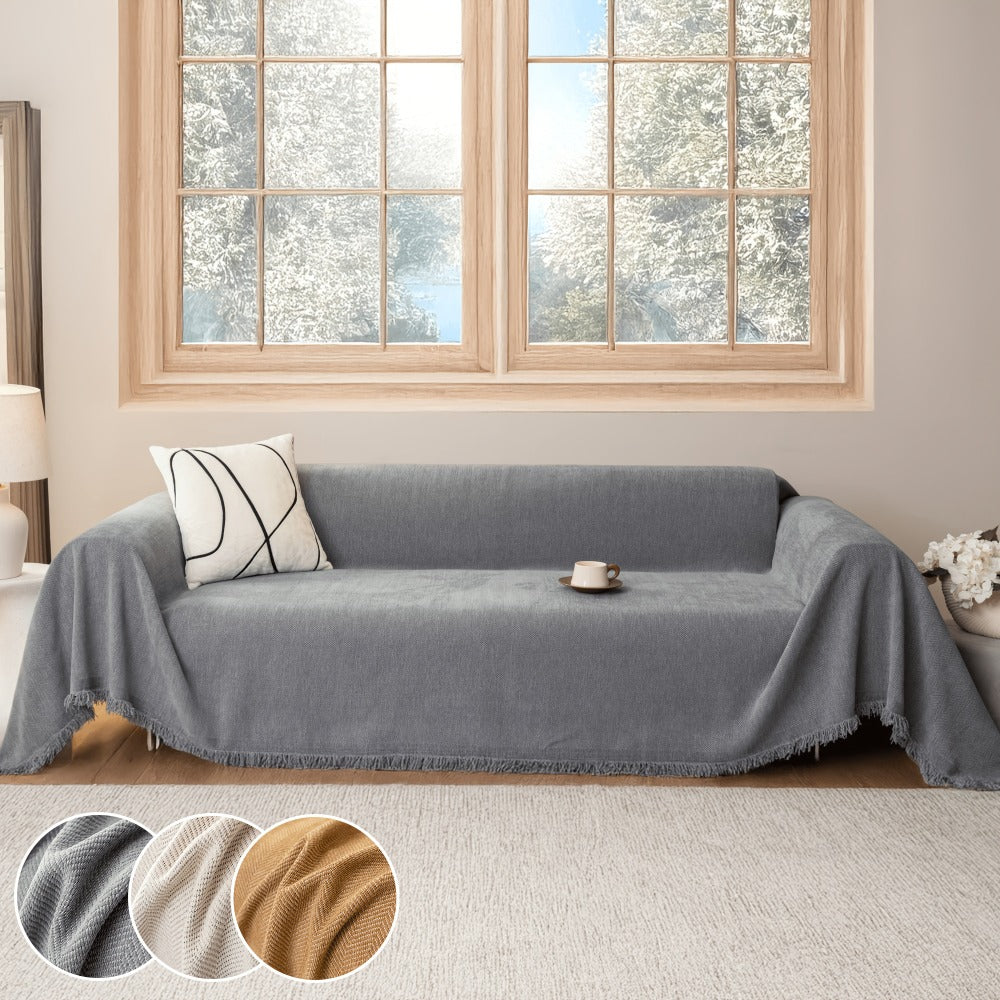 Couch Cover Throw Chenille Fringe Extra Large - Pet Friendly Scratch Proof Non-Slip Washable Polyester Sofa Protector | 3 Seat 71x102in 4 Seat 71x134in | Beige Gray Brown | Living  - product image 12