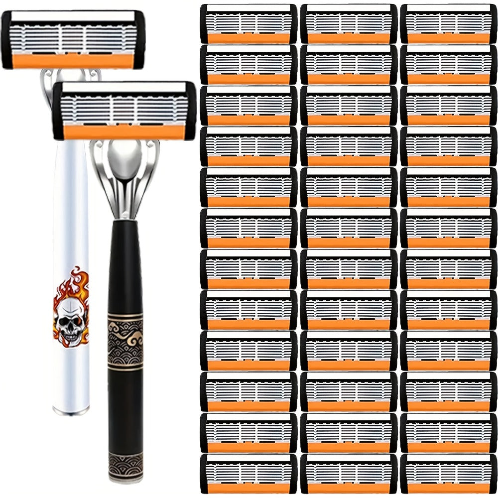 Beard Razor for Men 6-Layer Stainless Steel Blades Premium Metal Handle 36 Replaceable Blades – Mustache Grooming Shaver Ultra-Close Traditional Shaving Kit for Daily Use Gift for  - product image 3