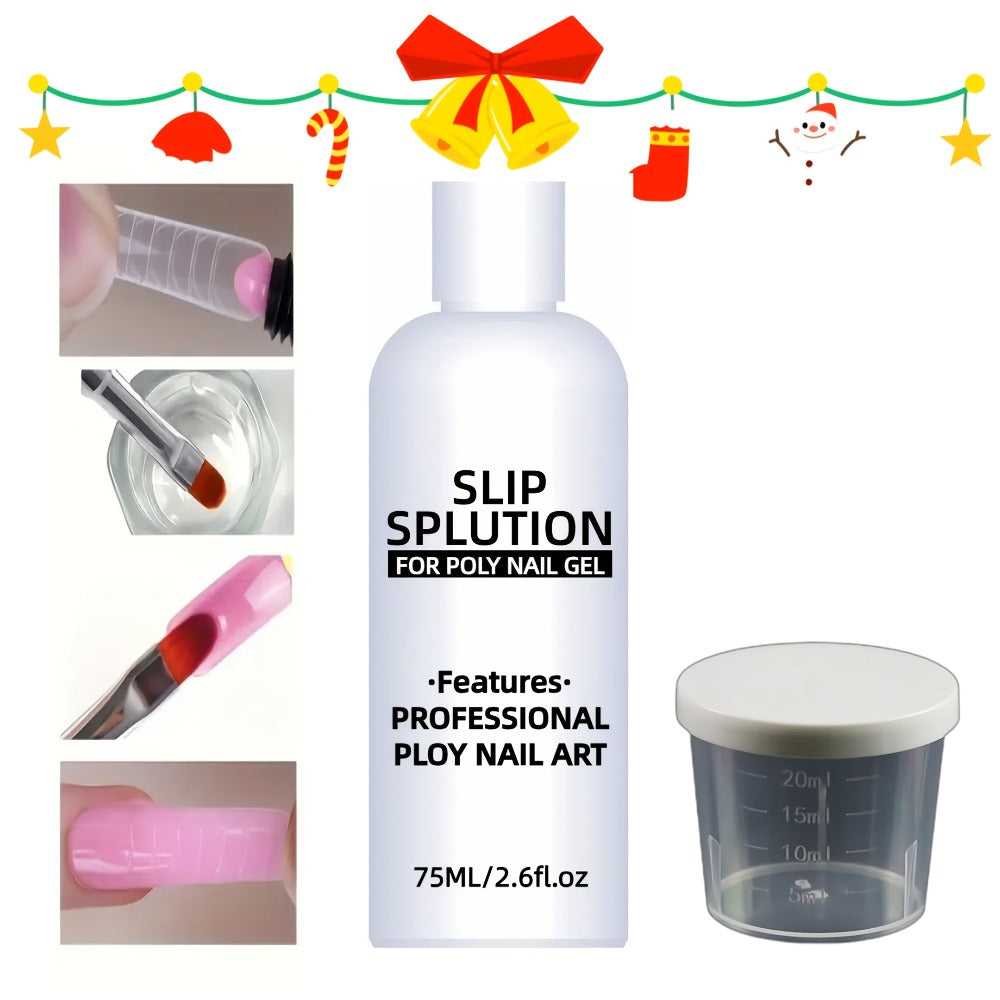 Poly Gel Slip Solution 75ml 2.6oz with Container – Anti-Stick Liquid for Poly Nail Extension Gel Application, Smooth Sculpting & Shaping Tool for Salon & Home Nail Art Beginners &  - product image
