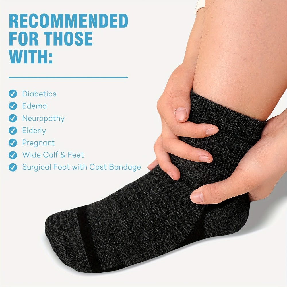 Wide Calf Socks 5 Pairs Loose Top Non-Binding Breathable Crew Socks for Men Women Plus Size Large Leg Edema Varicose Veins Comfort Fit M L Mixed Black - product image 14