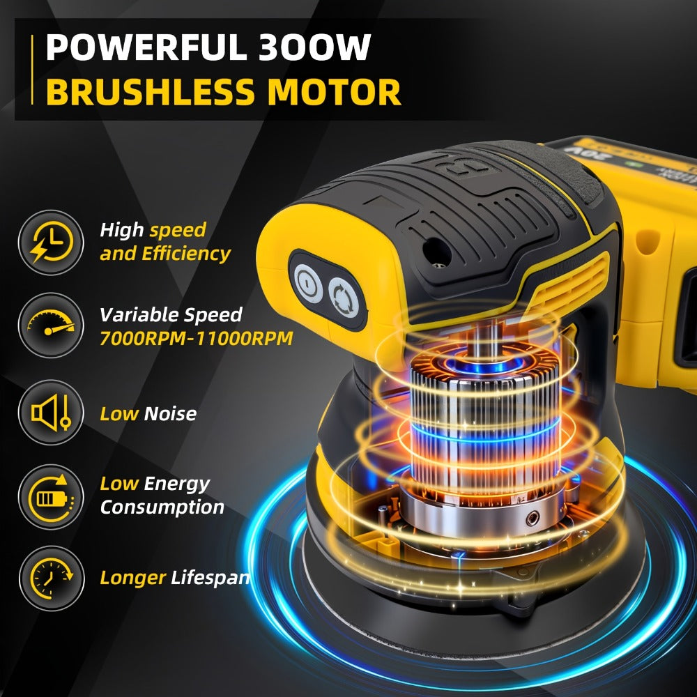 Cordless Orbital Sander Compatible with DeWalt DCB Battery – 5-Inch Brushless Motor Variable Speed Palm Sander with 30pcs Sandpapers & Dust Collection Bag for Woodworking - product image 5