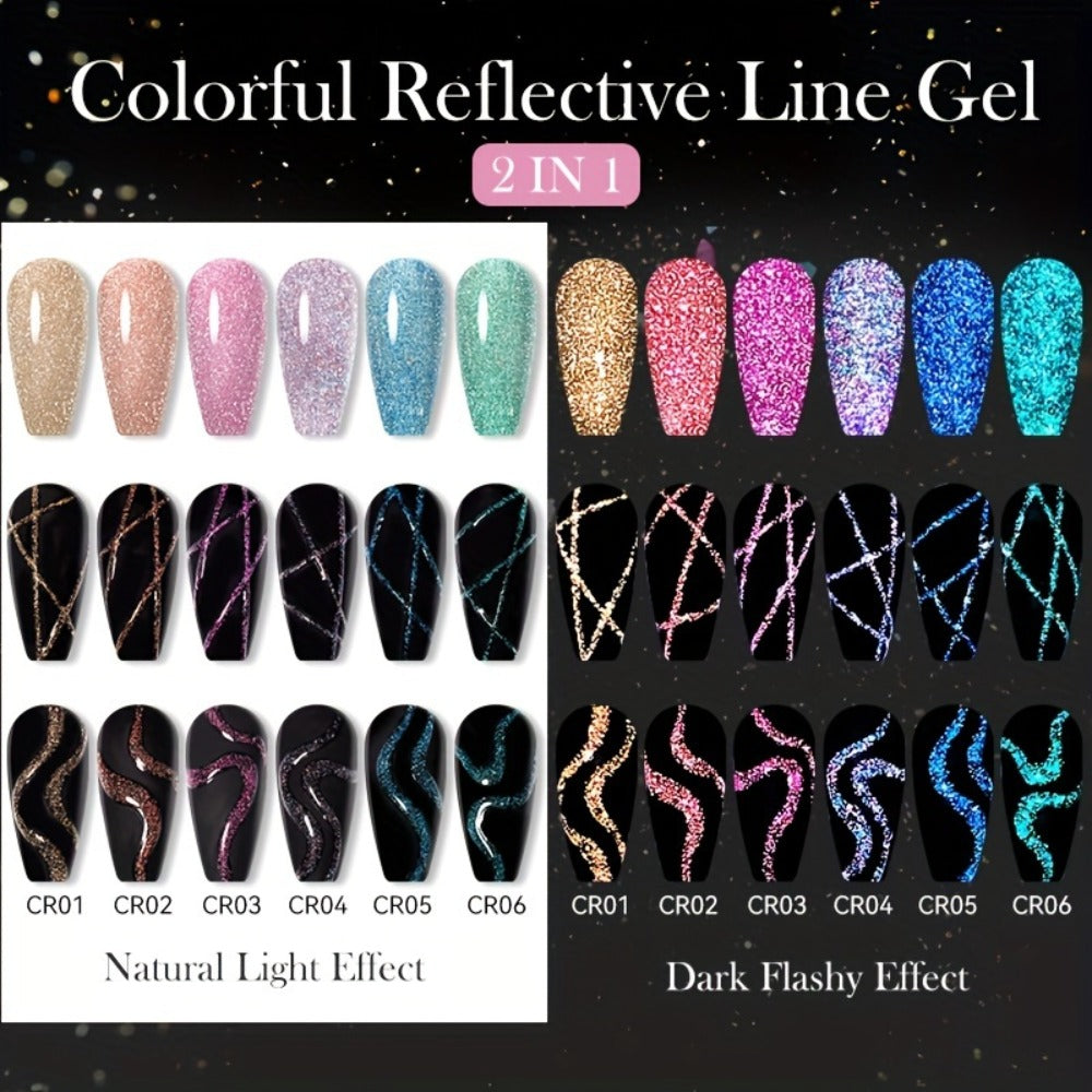 Reflective Glitter Line Gel Nail Art Set LILYCUTE Sparkling Stripe 3pcs 5ml Each - Ultra-Thin Pull Line Drawing Graffiti Gel Polish LED UV Cured DIY Home Manicure for Women - product image 5