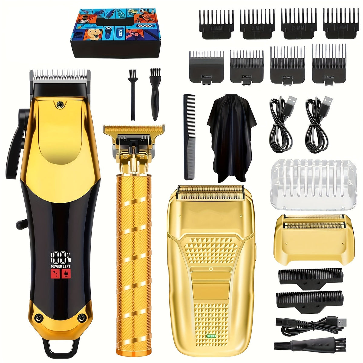 Men's Grooming Kit Hair Clipper Set USB Rechargeable LCD Display - Professional Clipper Razor T-Blade Trimmer 8 Guide Combs & Apron Complete Home Barber Kit Gold Black Gift for Men - product image 13