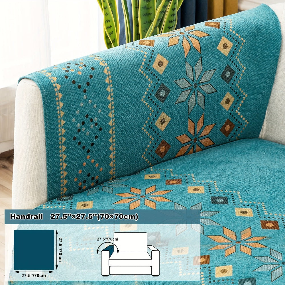 Bohemian Chenille Sofa Cover | Geometric Print Non-Slip Couch Slipcover, Thick Plush Boho Style, 1 to 4 Seat, Armrest & Backrest, Machine Washable, Sectional Sofa Protector - product image 11