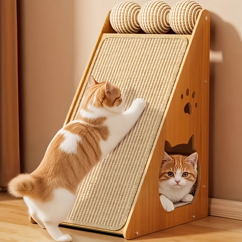 Cat Scratching Board 27 Inch Multi-Functional Sisal Scratcher with Teaser Balls | Wear-Resistant Cat Paw Pads, Furniture Protector, Easy Install Indoor Cat - product image