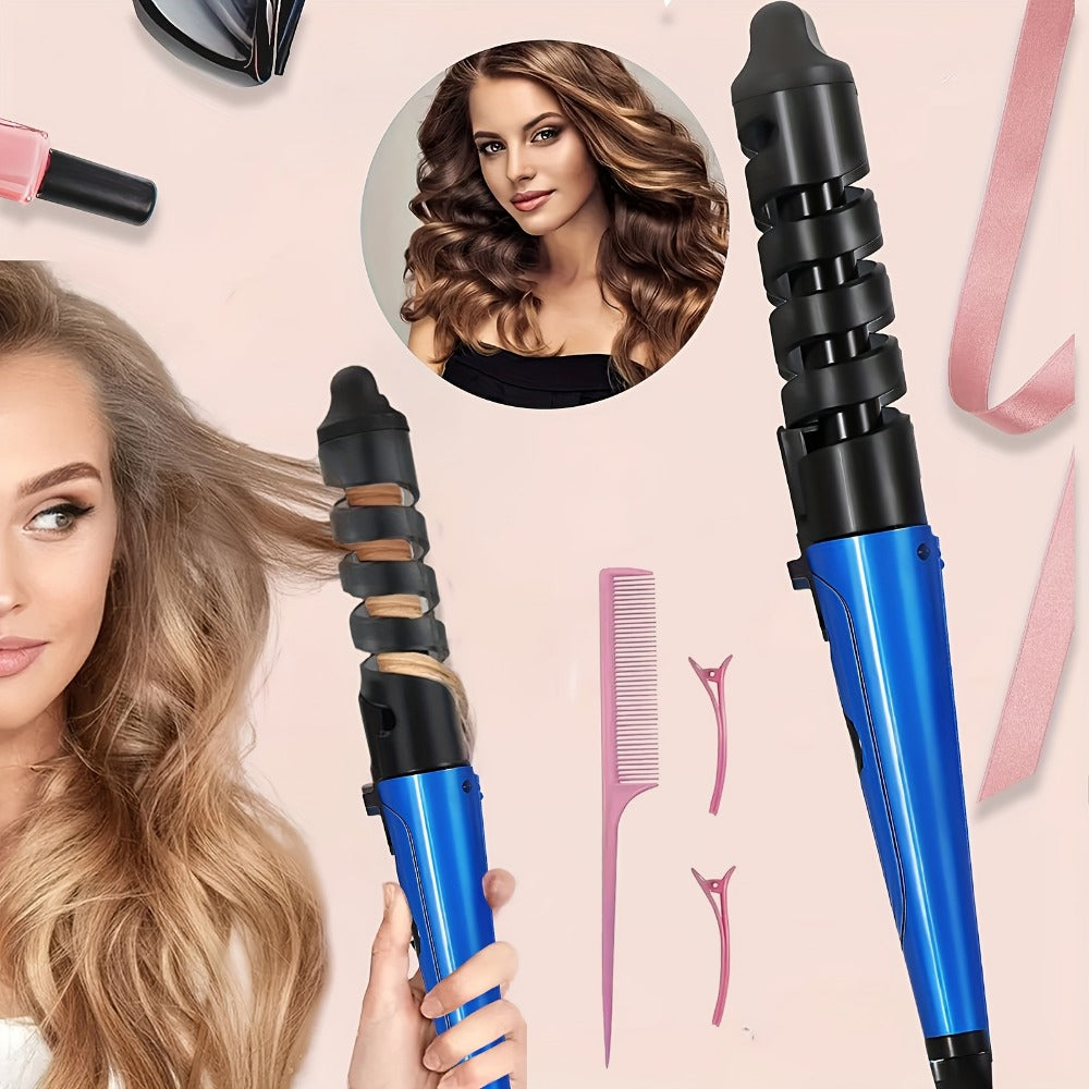 Automatic Spiral Curling Iron Ceramic Anti-Tangle – Professional Auto Curler One-Button Easy Operate Hair Styling Tool with Comb & 2 Clips for All Hair Types – Blue, Pink - product image 3