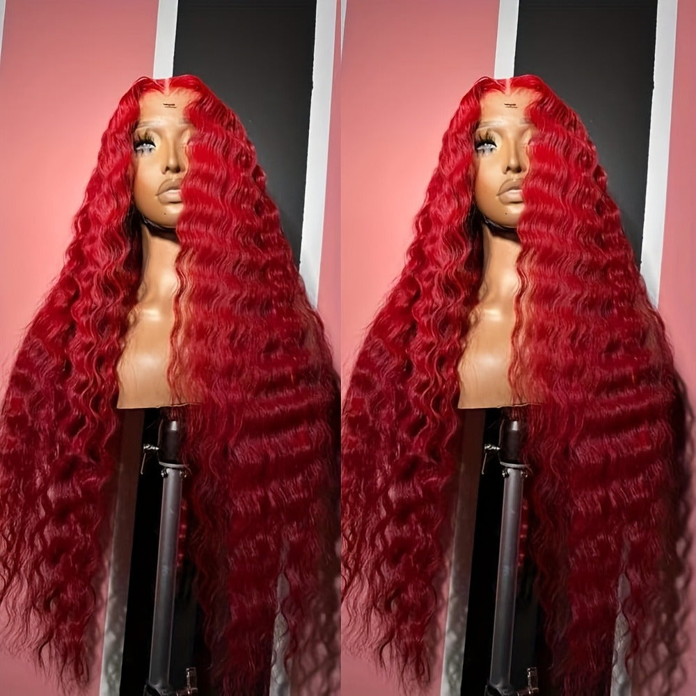 Curly Synthetic Lace Front Wig 13x4 Deep Part Loose Wavy Heat Resistant Glueless Pre Plucked 24 & 32 Inch Natural Black Highlight for Women Halloween Party Daily Wear - product image 5