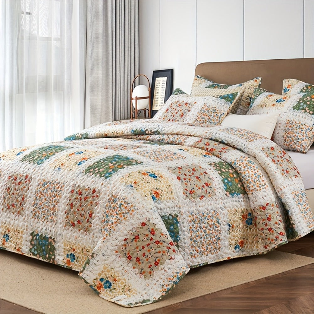 Quilt Set 2 3 Piece Lightweight Floral Patchwork Coverlet Bedding Set with Pillow Shams, Boho Quilted Bedspread for Twin Full Queen King, All Season Soft Cozy Bed Cover Green Blue  - product image 3