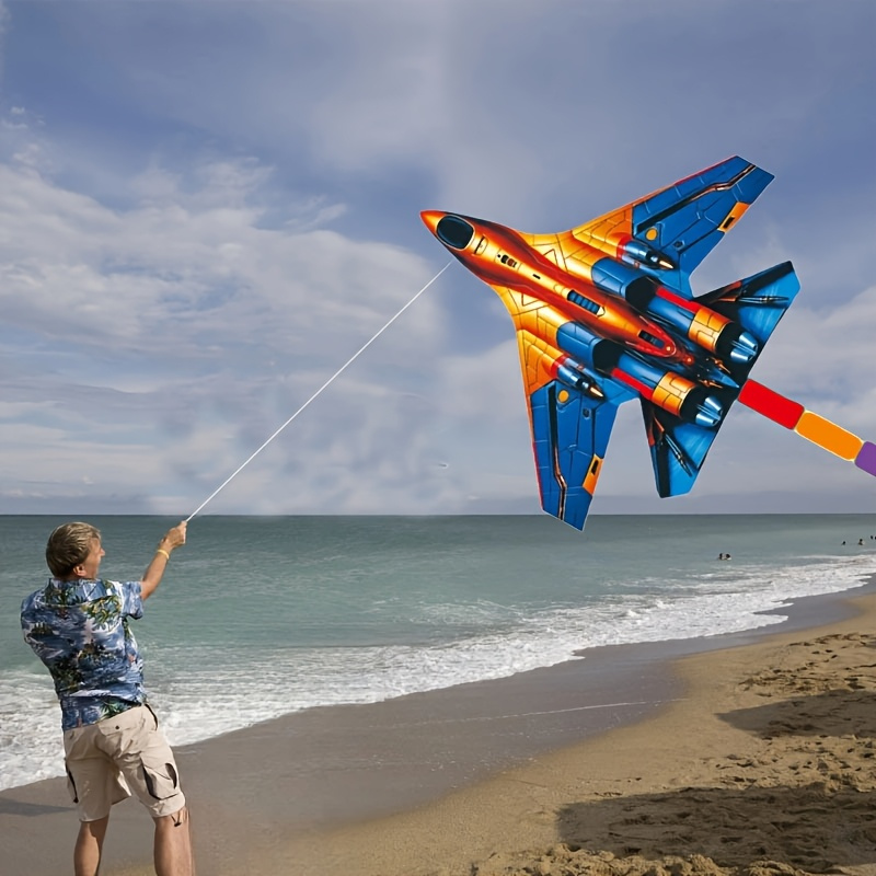 Large Fighter Plane Kite 200cm+ Polyester | Colorful Stunt Kite for Adults & Kids, Outdoor Flying Fun at Beach Park & Open Fields, Easy to Fly, Vibrant Mixed Color Design