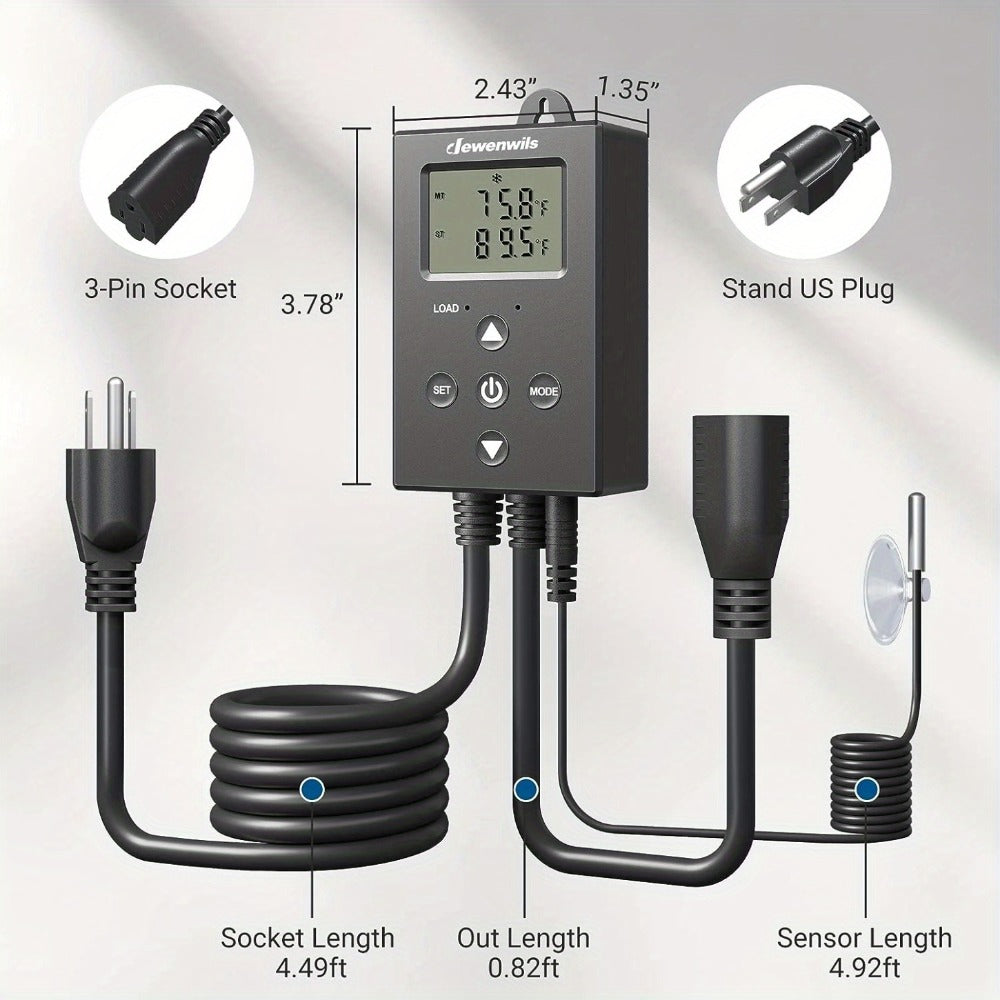 Digital Temperature Controller Thermostat Outlet Heating Cooling Mode 14°F-140°F LCD Display Buzzer Alarm 120V 10A 1200W for Freezer Greenhouse Reptile Aquarium Incubator Home Brew - product image 2