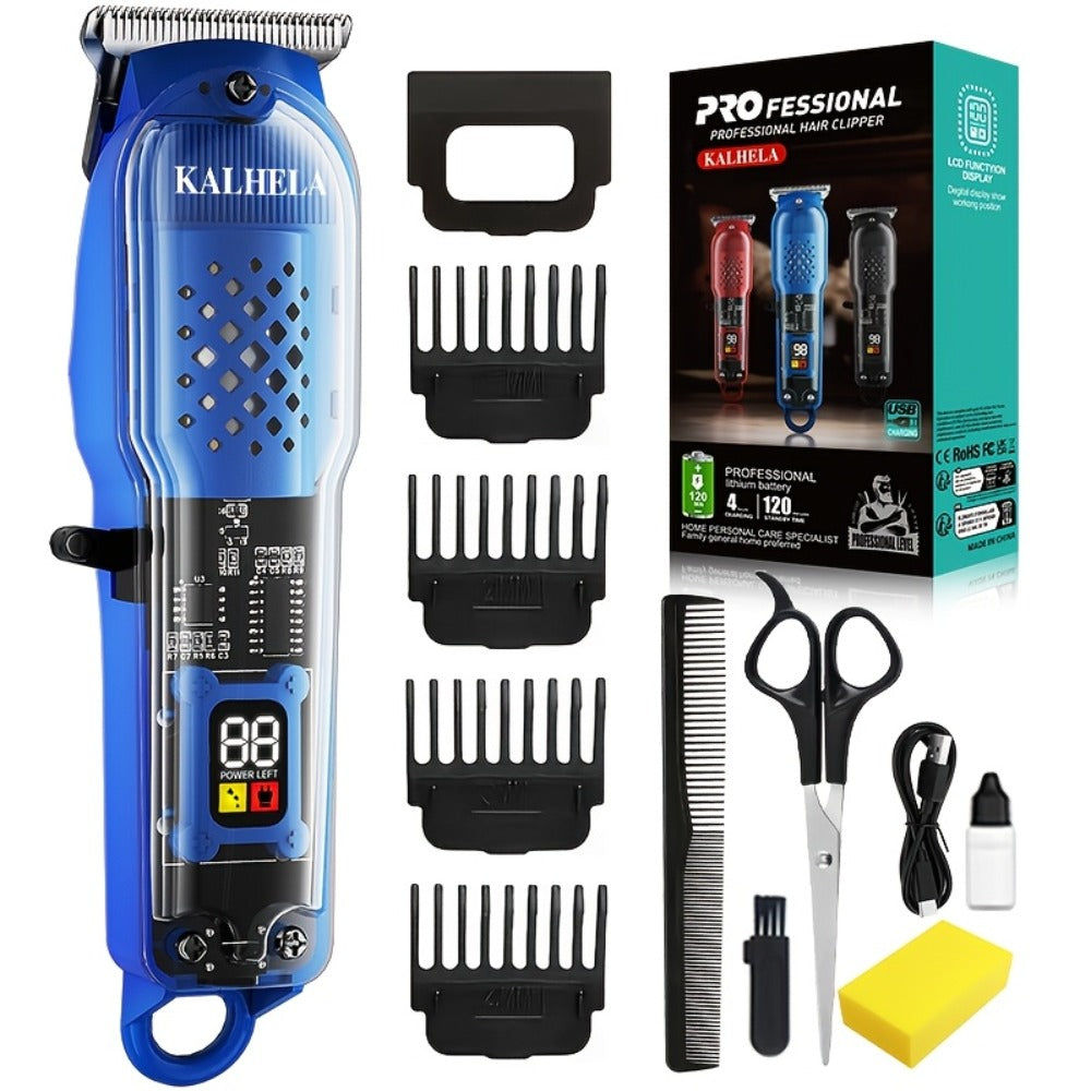 Retro Transparent Hair Clippers for Men – Electric Trimmer with LCD Display, USB Rechargeable Beard Clipper for Pompadour Fade Styles, Cordless Home Barber Tool, Red Black Blue - product image 7