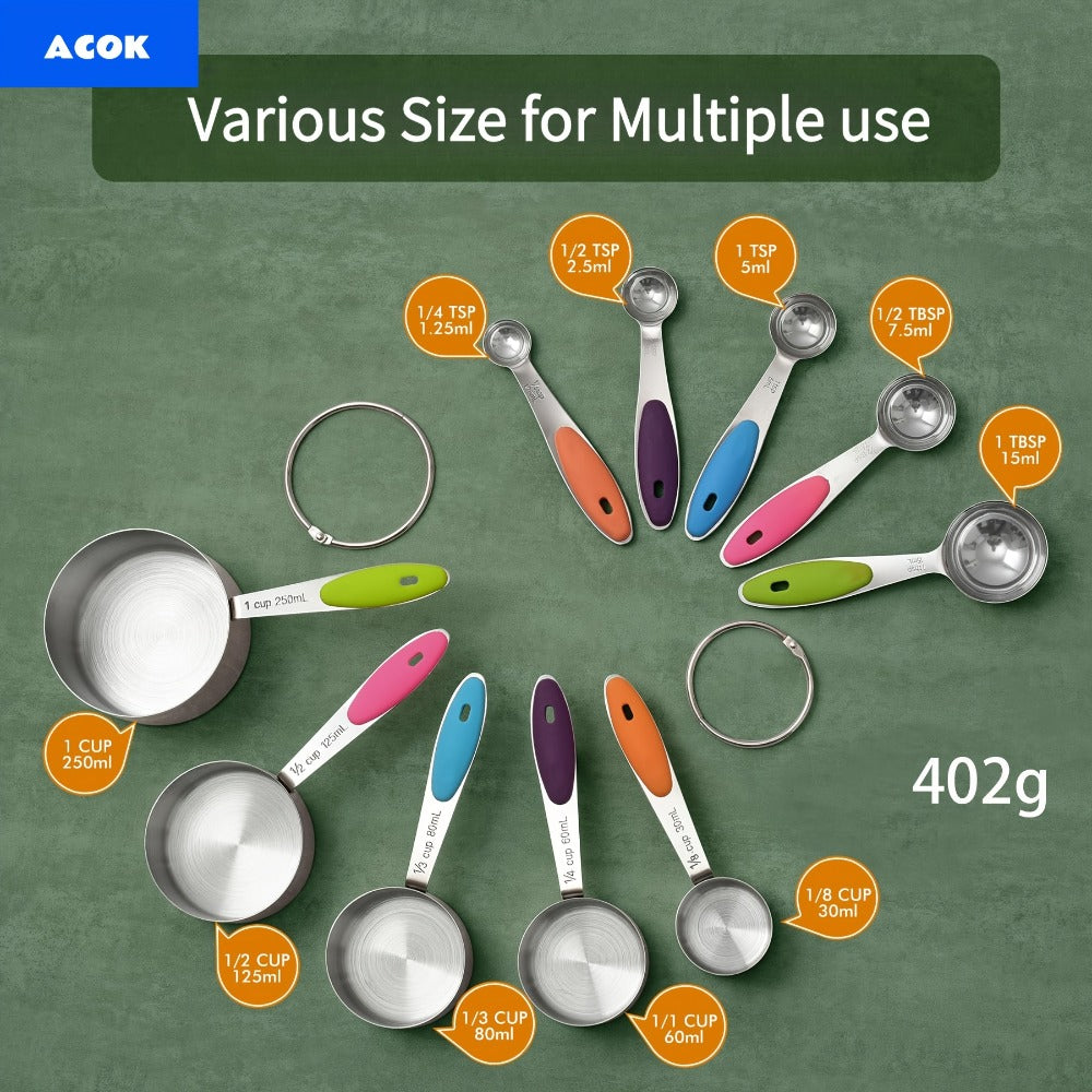 Stainless Steel Measuring Cups and Spoons Set 5pcs with Silicone Handle - Baking & Cooking Kitchen Measurement Tools - product image 10