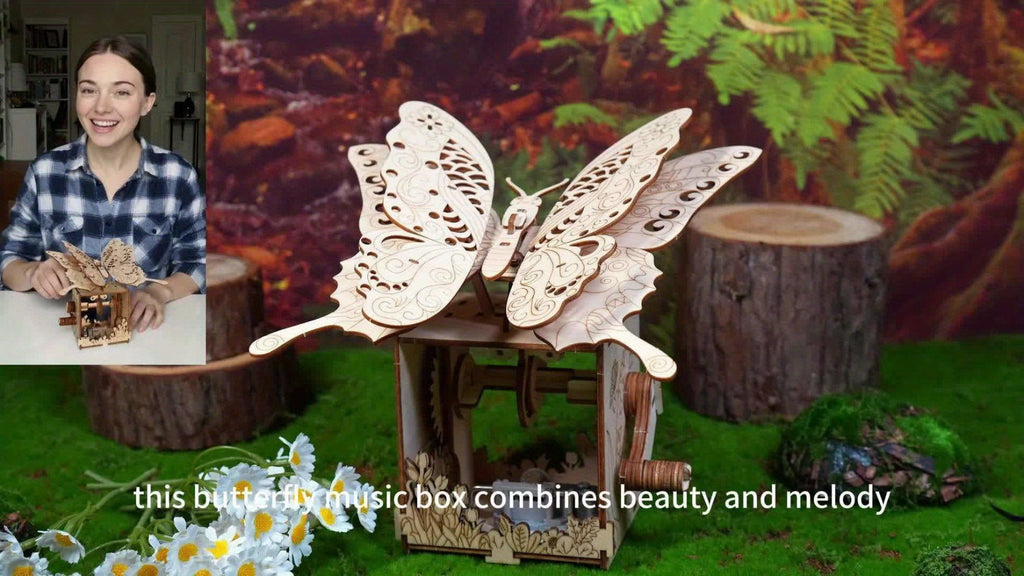 "You Are My Sunshine" Handmade Assembly Model Kit, Colour Butterfly & Music Box, Romantic Birthday Valentine's Day Christmas Gift for Women Girls – Wooden Butterfly Music Box Puzzle