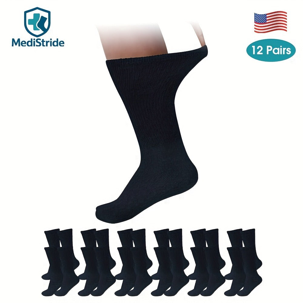 Cotton Diabetic Crew Socks 12 Pairs Non-Binding Neuropathy Loose Fit Seamless Cushioned Full Length for Men Women Edema Sensitive Feet White Black Brown Khaki Navy Grey - product image 8