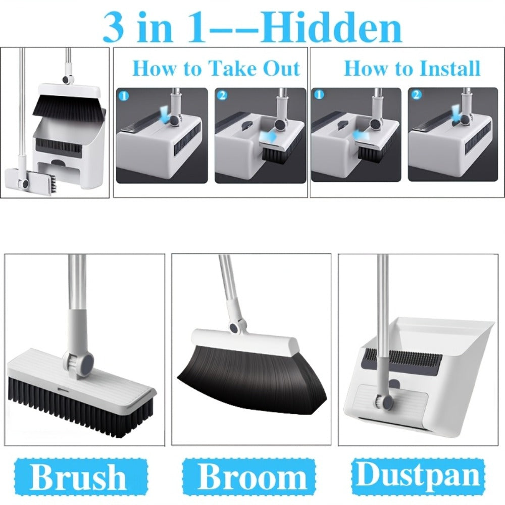 Broom and Dustpan Set 3-in-1 with Wiper - Non-Stick Hair Sweeper Household Floor Broom Combo for Indoor Outdoor Use - Ergonomic Handle Dustpan Broom Kit for Home Kitchen Office - W - product image 2