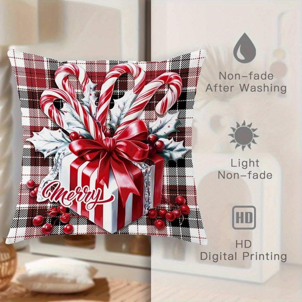 Christmas Throw Pillow Covers 4pcs Set - Snowman Candy Cane Buffalo Plaid Polyester 18x18in Decorative Cushion Covers with Zipper for Holiday Winter Living Room Bedroom Sofa Bed De - product image 8