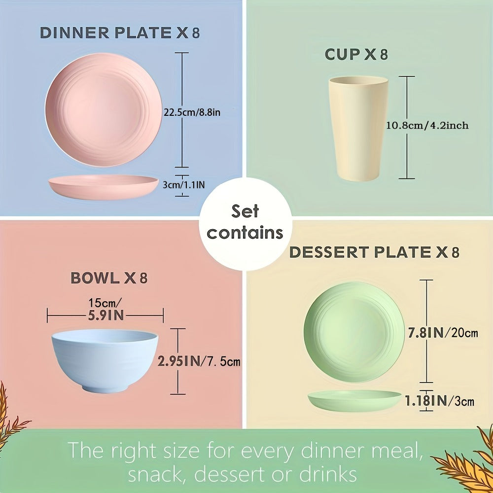 32pcs Wheat Straw Dinnerware Set for 8 - Unbreakable Plastic Plates Bowls Cups Set, Lightweight BPA-Free PP Tableware for Picnic Camping Outdoor, Modern Round Dishware for Home Par - product image 14